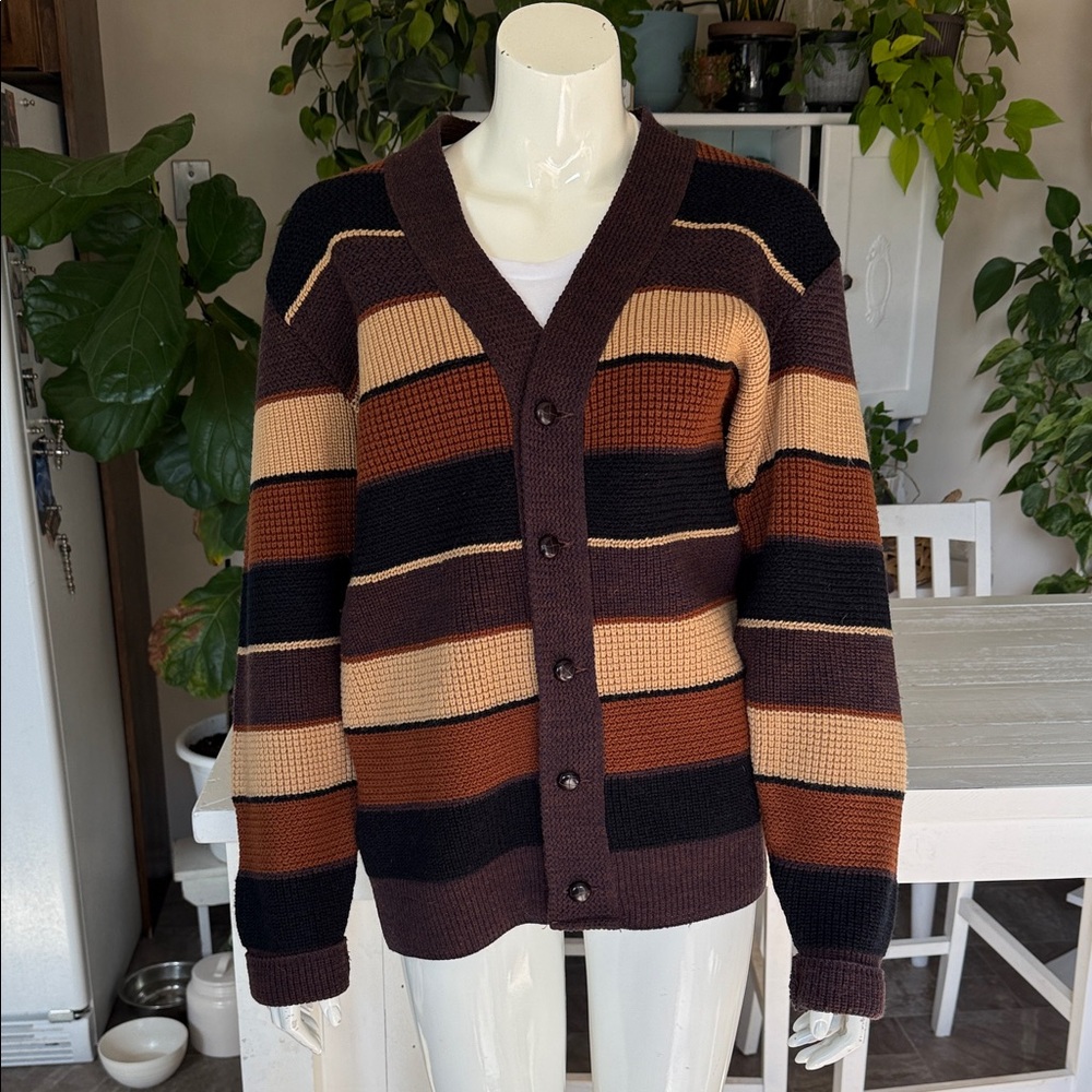 Vintage JANTZEN grandpacore wool cardigan, brown multicolour EUC unisex - Picture 1 of 11